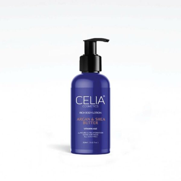 Introducing the Celia Rich Body lotion with argan and shea butter 250 ml, a nourishing and hydrating solution for smooth, supple skin.