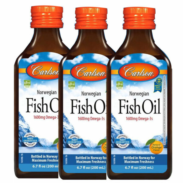 Introducing the Carlson Norwegian Fish Oil Orange Flavored Liquid Supplement 3 x 200 ml, a powerful and tasty way to boost your health and wellness.