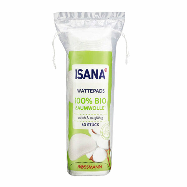 Introducing the Isana Organic Disc Cotton 60 pieces, made from 100% organic cotton for all your makeup removal and lotion application needs.