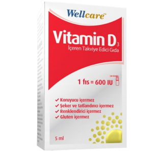 Introducing the Wellcare Food Supplement Containing Vitamin D3 5 ml 1 Fis 600 IU, your essential source of vitamin D3 for a healthy lifestyle.