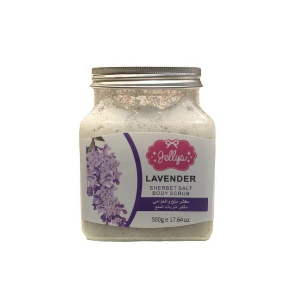 Introducing Jellys Lavender Sherbet Salt Body Scrub 500 g, a luxurious exfoliating scrub designed to leave your skin feeling rejuvenated and revitalized.