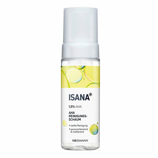 Introducing the Isana Facial Cleansing Foam 150 ml, a gentle and deep cleansing foam formulated with rose water and 1.5% AHA.