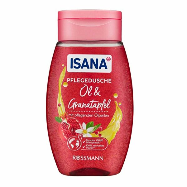 Introducing the Isana Shower Care Gel Oil & Pomegranate 250 ml, a pomegranate scented shower gel that cleanses and cares for your skin.