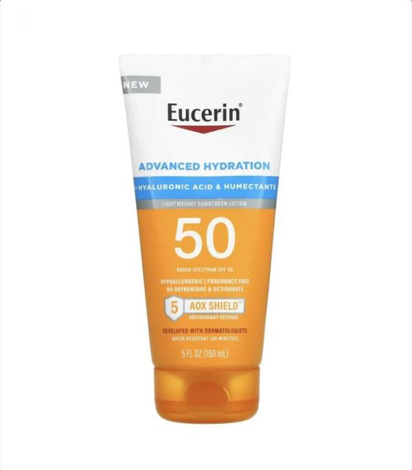 Introducing the Eucerin Advanced Hydration Hyaluronic Acid & Humectants Spf 50 150 ml, a trustworthy sunscreen for effective sun protection.