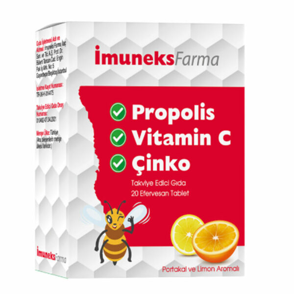 Imuneks Propolis Vitamin C Zinc-containing Supplementary Food 20 Effervescent Tablets