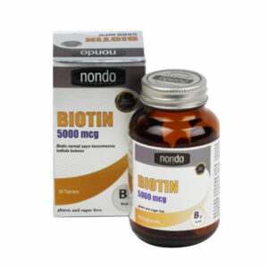 Introducing Nondo Vitamins Biotin 5000 mcg 30 Capsules, a powerful supplement for promoting healthy hair, skin, and nails.