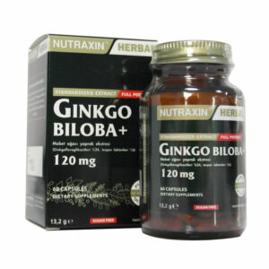 Introducing Nutraxin Ginkgo Biloba+ 120mg 60 Capsules, a natural supplement formulated to support overall health and well-being.