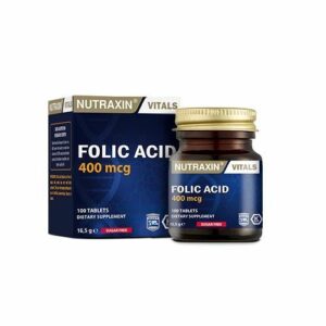 Introducing Nutraxin Folic Acid 100 Tablets, your essential supplement for maintaining overall health and well-being. Specially formulated to support cardiovascular health.