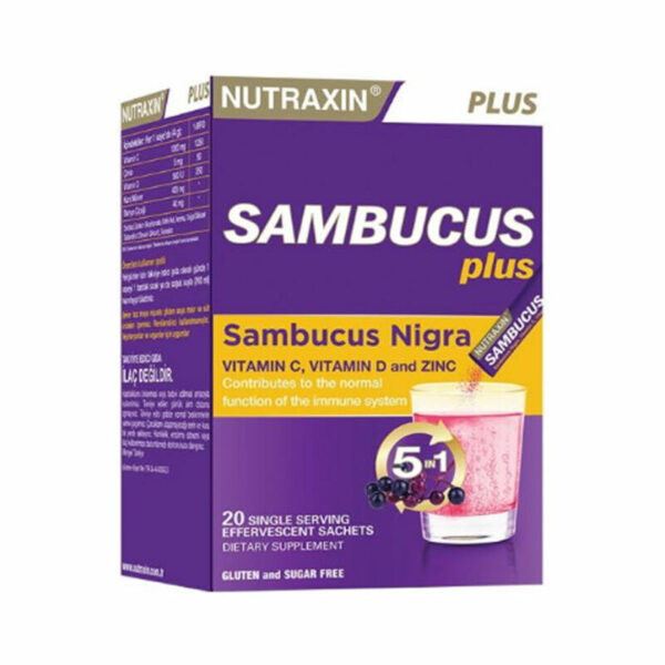 Introducing Nutraxin Sambucus Plus Nigra 5 in 1 20 Effervescent Sachet, a powerful immune-boosting solution to support your overall health.