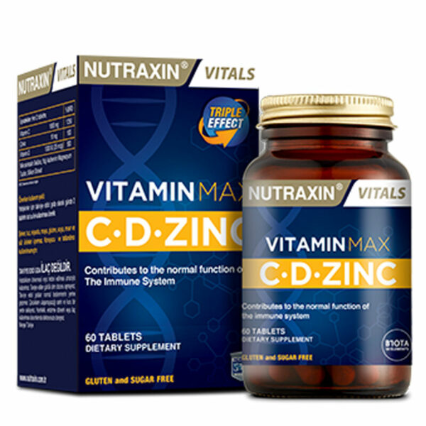 Introducing the Nutraxin Vitamin Max C.D Zinc 60 Tablets, a powerful combination of essential nutrients to support overall health and wellness.