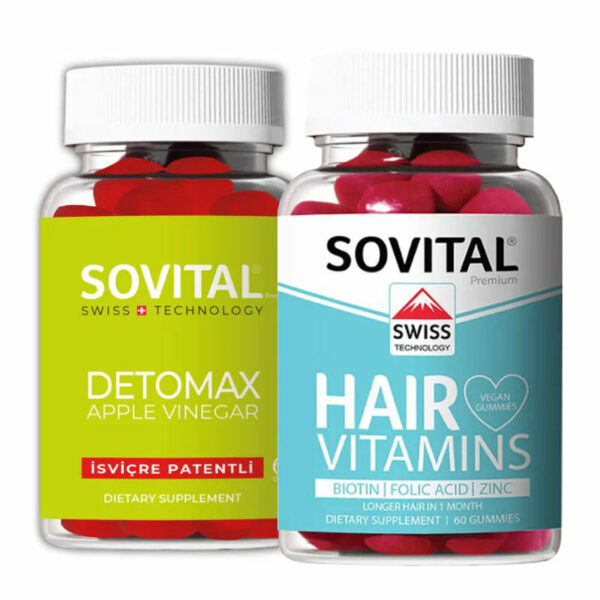 Sovital Hair Vegan Gummy 60 Pieces+ Detomax 60 Pieces Vegan Gummy