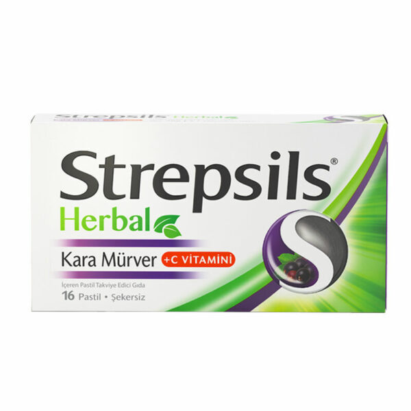 Strepsils Herbal Black Elderberry + Vitamin C Supplementary Food 16 Pastilles