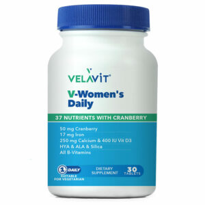 Introducing the Velavit V-Womens Daily 30 Tablets, a convenient and reliable way to support your daily vitamin and mineral needs.