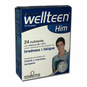 Introducing Vitabiotics Wellteen Him 13-19 years 30 Tablets, a tailored formula to support the nutritional needs of teenage boys.