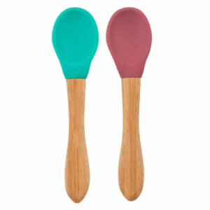 OiOi 2 Li Bamboo Handle Food Spoon 9 Months+ Aqua Green - Velvet Rose