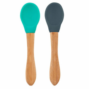 OiOi 2 Li Bamboo Handle Food Spoon 9 Months+ Water Green - Dark Blue