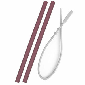 OiOi Silicone Straw with Cleaning Brush 2 Pcs 6 Months+ Claret Red