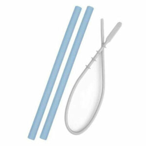 OiOi Silicone Straw with Cleaning Brush 2 Pcs 6 Months+ Blue