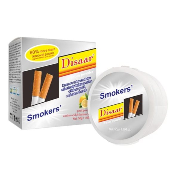 Introducing Disaar smokers tooth powder 50 g, the ideal solution for teeth whitening and removing the effects of smoking.