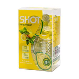 Shot Mouthwash Lemon and Mint Flavor 20 Pieces 15 ml provides instant freshness and long-lasting clean breath, making it the perfect oral care solution.